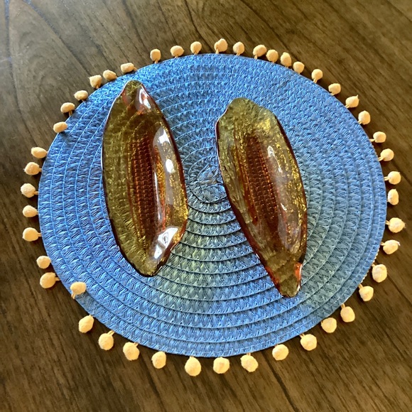 Indiana Glass Corn On The Cob Holder Pair Amber Vintage EUC - Picture 4 of 13